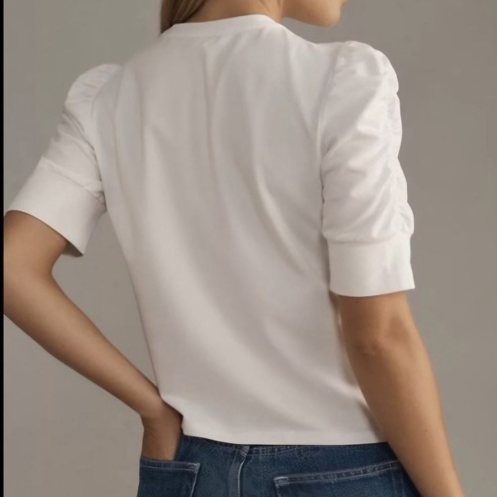 New! Walter Baker Skippy Top Anthropologie Puff Sleeve Sz Large Chic Clean Girl - Picture 9 of 10